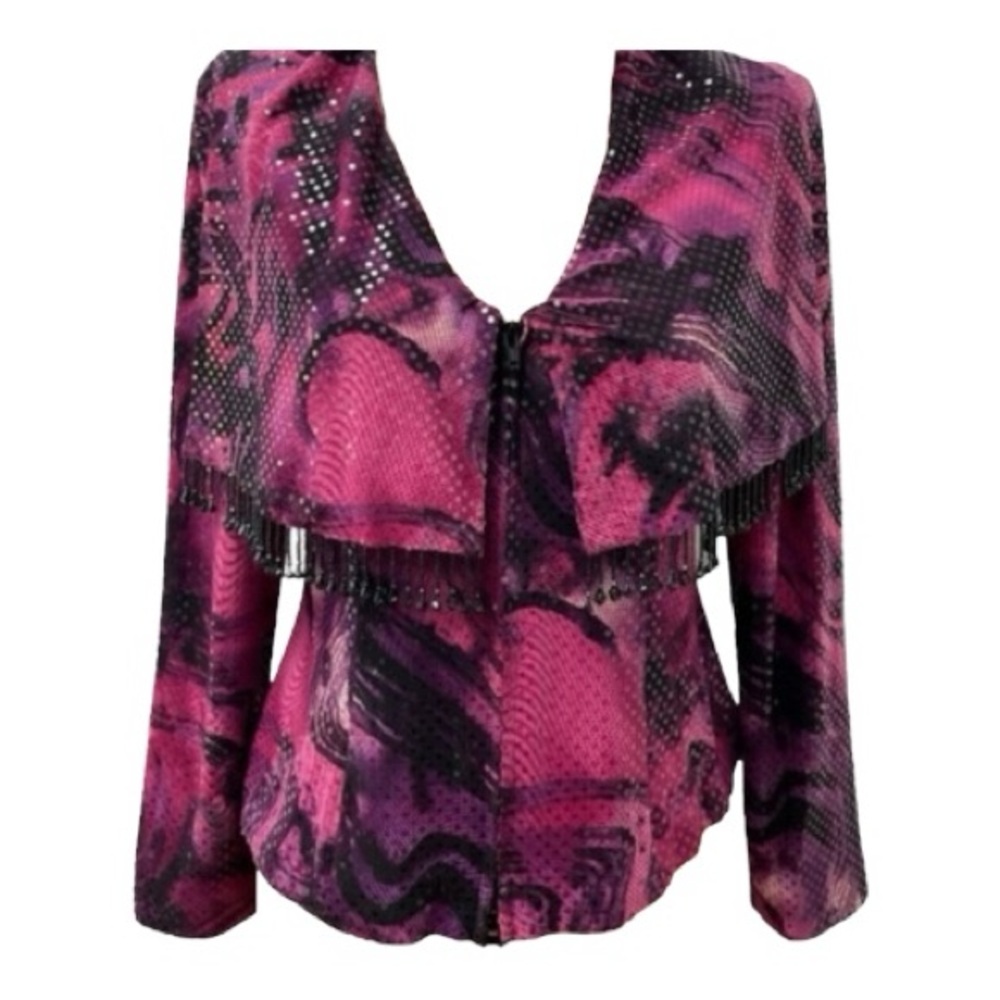Size 8 Joseph Ribkoff Trends Sequin Beading Details Purple Pink Blouse Jacket